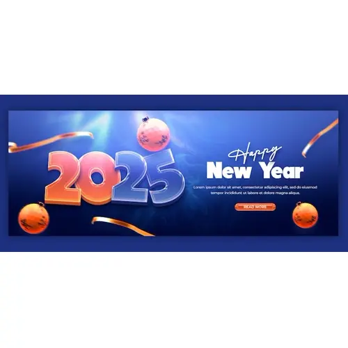 Happy New Year 2025 celebration Facebook cover post design or banner template