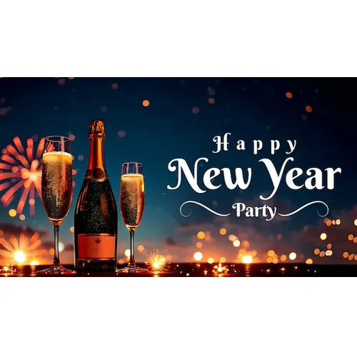 Happy new year facebook cover template with drinks bottle on decorated party night background