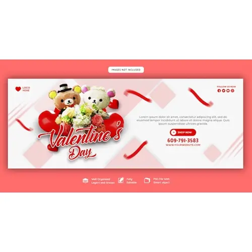 Happy Valentine's Day discount sale Facebook cover and social media post template