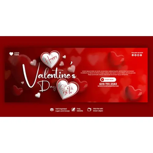 Happy Valentine's Day discount sale Facebook cover and social media post template