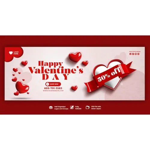 Happy Valentine's Day discount sale Facebook cover and social media post template