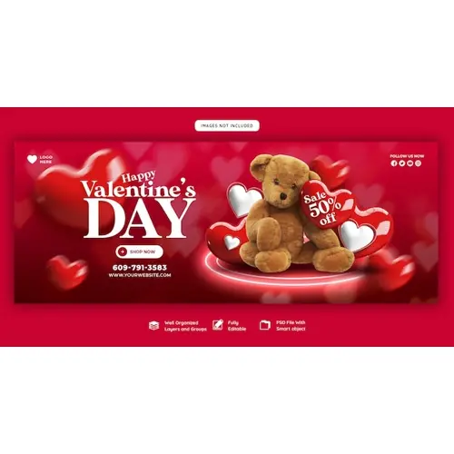 Happy Valentine's Day discount sale Facebook cover and social media post template