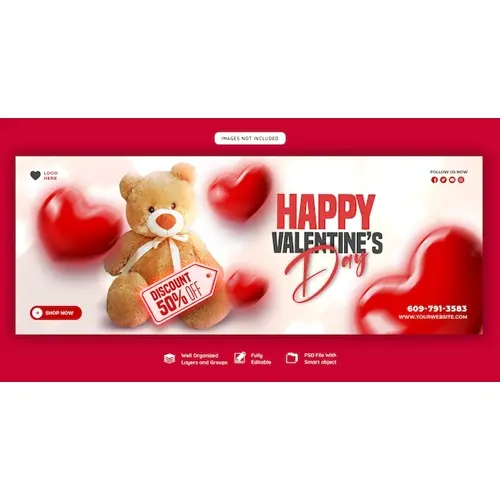 Happy Valentine's Day discount sale Facebook cover and social media post template
