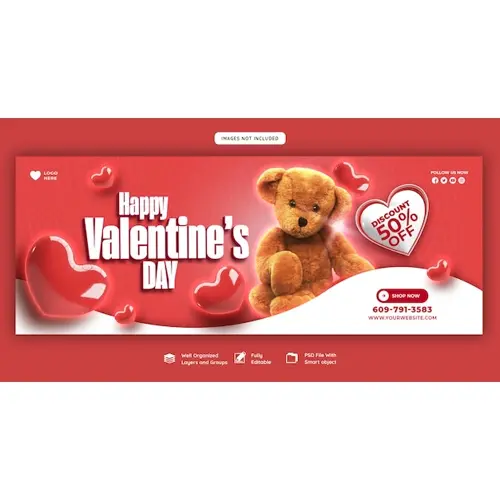 Happy Valentine's Day discount sale Facebook cover and social media post template