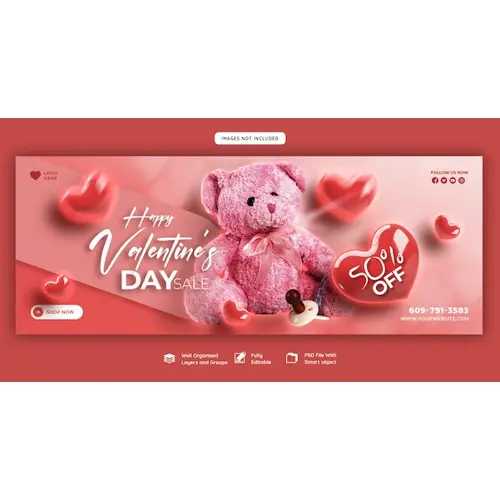 Happy Valentine's Day discount sale Facebook cover and social media post template