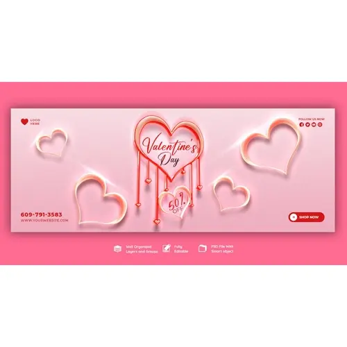 Happy Valentine's Day discount sale Facebook cover and social media post template