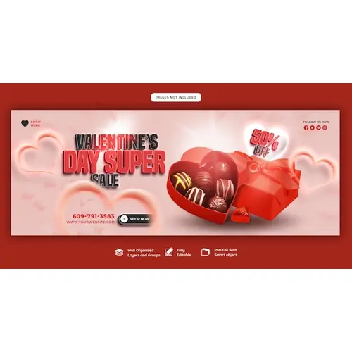 Happy Valentine's Day discount sale Facebook cover and social media post template