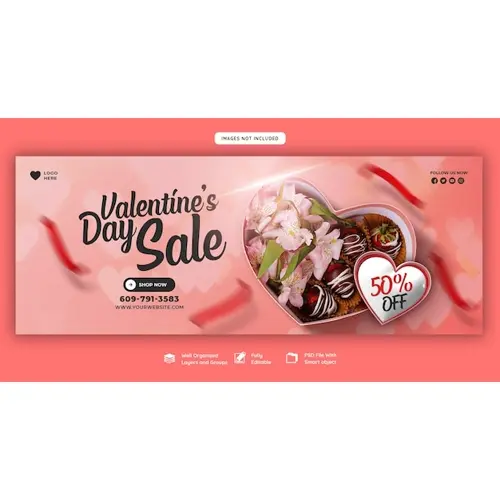 Happy Valentine's Day discount sale Facebook cover and social media post template