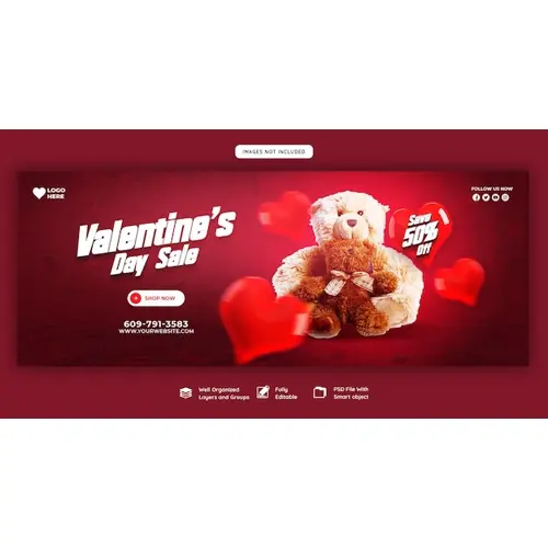 Happy Valentine's Day discount sale Facebook cover and social media post template