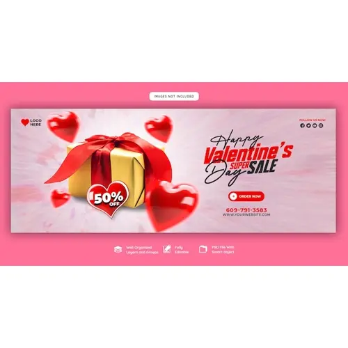Happy Valentine's Day discount sale Facebook cover and social media post template