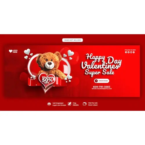 Happy Valentine's Day discount sale Facebook cover and social media post template
