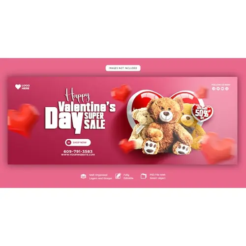 Happy Valentine's Day discount sale Facebook cover and social media post template