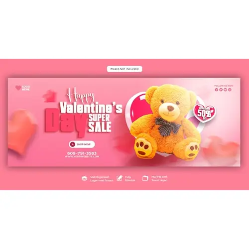 Happy Valentine's Day discount sale Facebook cover and social media post template
