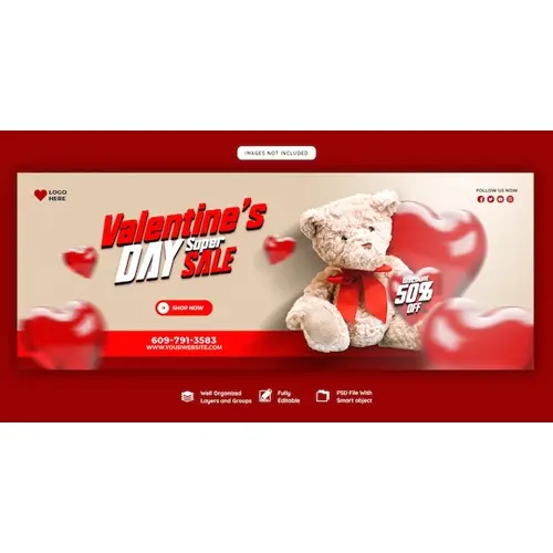 Happy Valentine's Day discount sale Facebook cover and social media post template