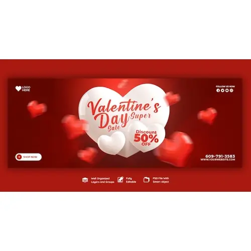 Happy Valentine's Day discount sale Facebook cover and social media post template