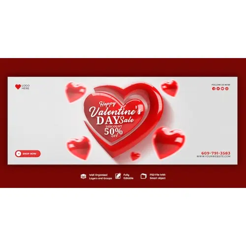 Happy Valentine's Day discount sale Facebook cover and social media post template