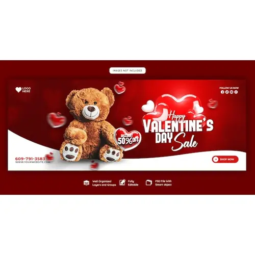 Happy valentine's day discount sale Facebook cover and social media post template