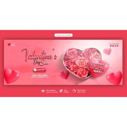 Happy valentine's day discount sale Facebook cover and social media post template
