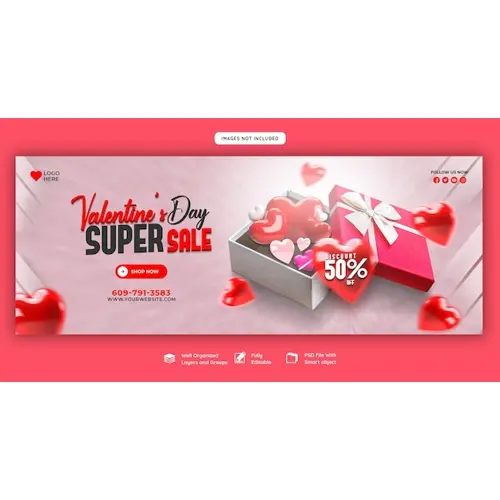 Happy valentine's day discount sale Facebook cover and social media post template