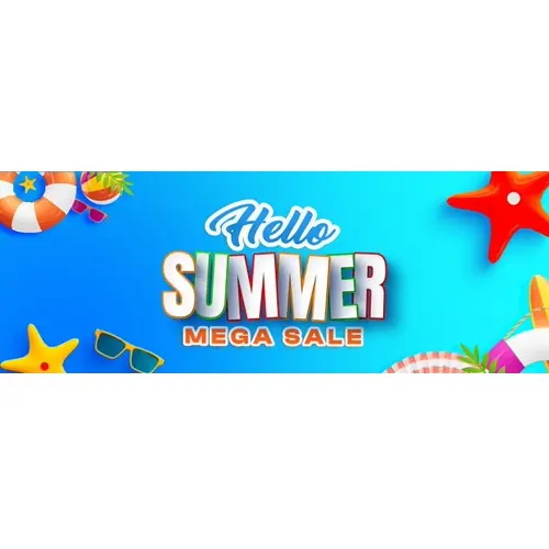 Hello Summer Mega Sale Facebook Cover Template with Colorful Beach Elements