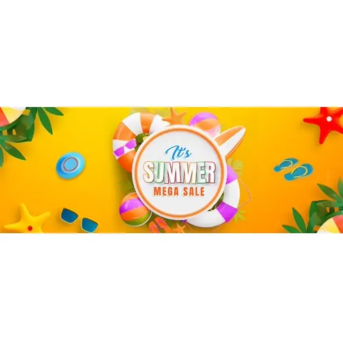 Hello Summer Mega Sale Facebook Cover Template with Colorful Beach Elements