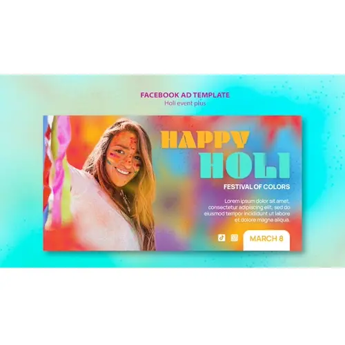 Holi festival celebration facebook template
