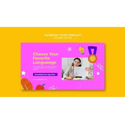 Language learning facebook cover template