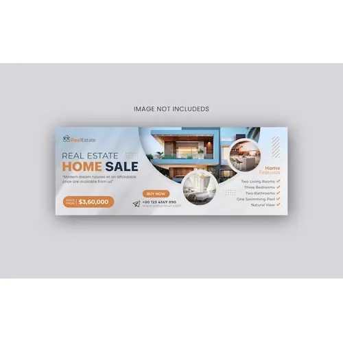 Living Home sale real estate social media Facebook cover and web banner design template