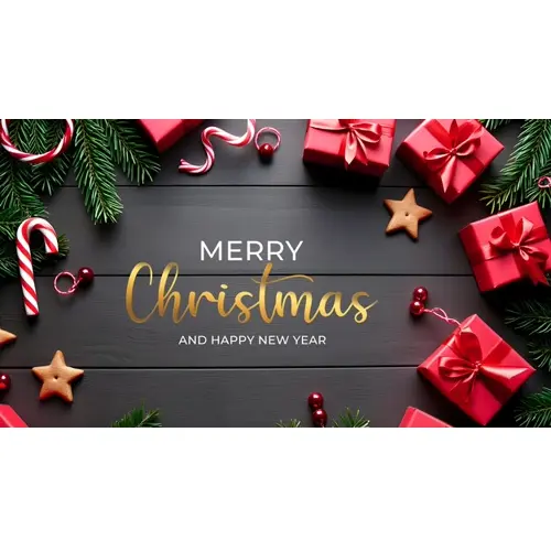 Merry Christmas facebook cover template with christmas ball pine tree star and dark background