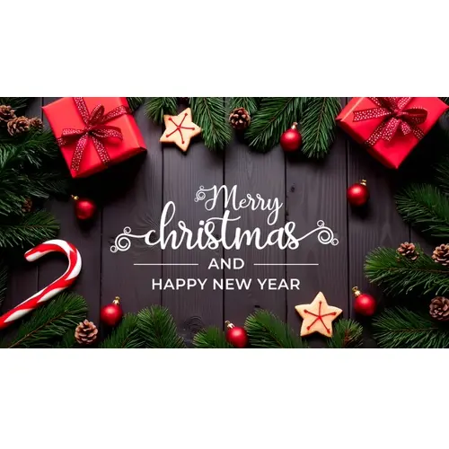 Merry Christmas facebook cover template with christmas ball pine tree star and dark background
