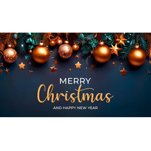 Merry christmas facebook cover template with red christmas ornaments hanging on a christmas tree