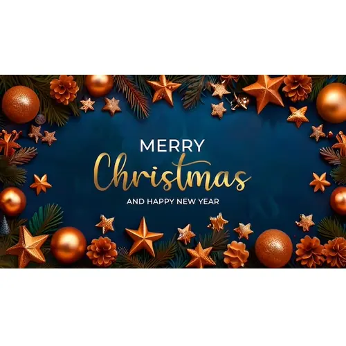 Merry christmas facebook cover template with red christmas ornaments hanging on a christmas tree