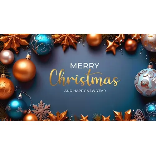Merry christmas facebook cover template with red christmas ornaments hanging on a christmas tree