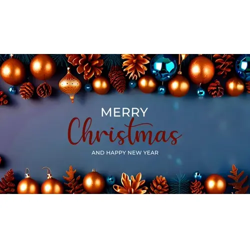 Merry christmas facebook cover template with red christmas ornaments hanging on a christmas tree