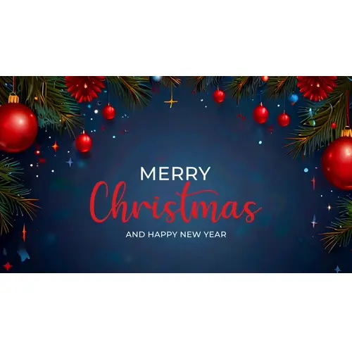 Merry christmas facebook cover template with red christmas ornaments hanging on a christmas tree