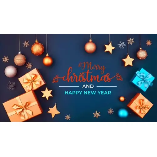 Merry christmas facebook cover template with red ornaments pine branches and wrapped gifts