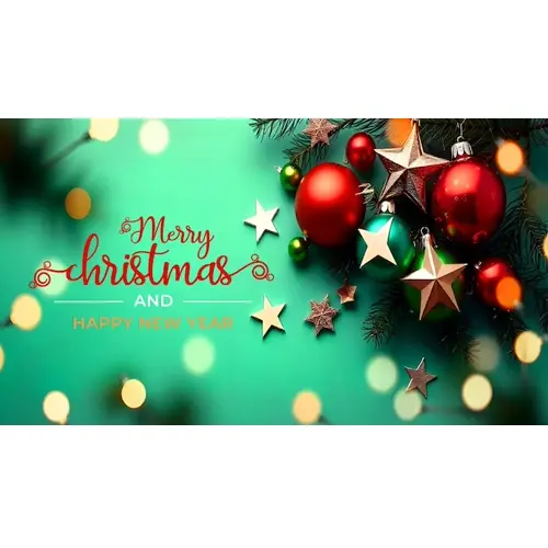 Merry christmas facebook cover template with red ornaments pine branches and wrapped gifts