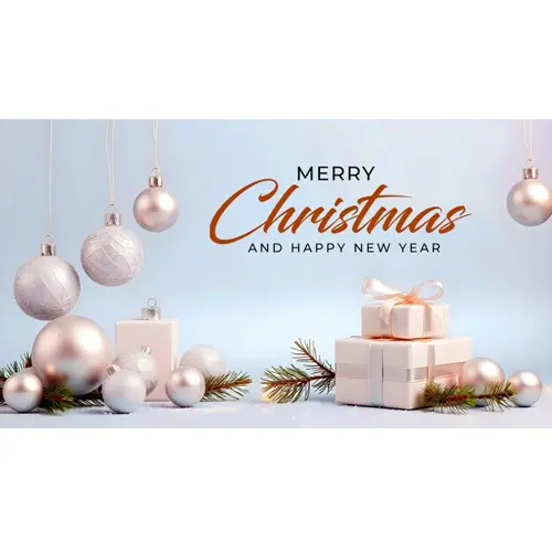 Merry christmas facebook cover template with red ornaments pine branches and wrapped gifts