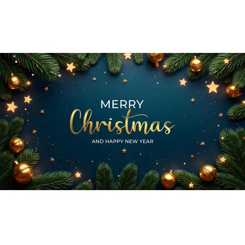 Merry Christmas facebook cover with hanging christmas ball snowflakes and decorated background