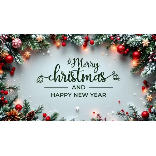 Merry Christmas facebook cover with hanging christmas ball snowflakes and decorated background