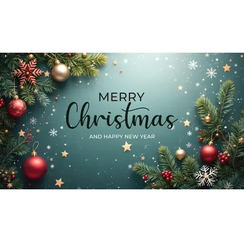Merry Christmas facebook cover with hanging christmas ball snowflakes and decorated background