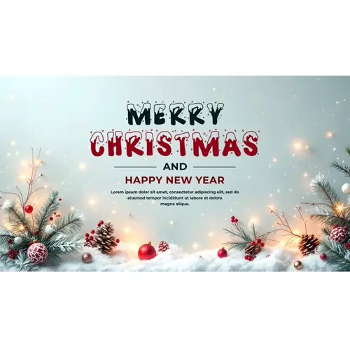 Merry Christmas facebook cover with hanging christmas ball snowflakes and decorated background