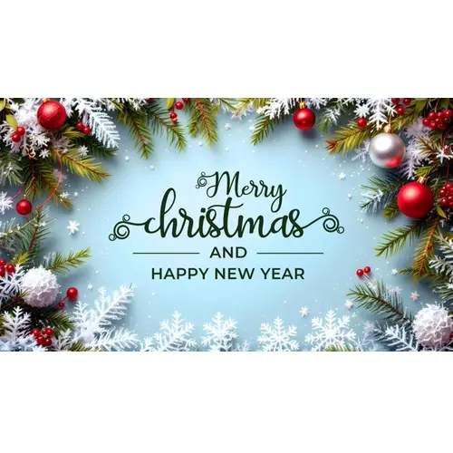 Merry Christmas facebook cover with hanging christmas ball snowflakes and decorated background