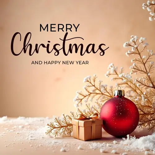 Merry Christmas facebook cover with hanging Christmas ball snowflakes and decorated background
