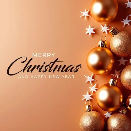 Merry Christmas facebook cover with hanging Christmas ball snowflakes and decorated background