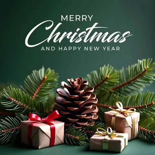 Merry Christmas facebook cover with hanging Christmas ball snowflakes and decorated background