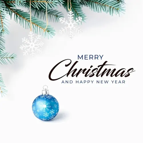 Merry Christmas facebook cover with hanging Christmas ball snowflakes and decorated background