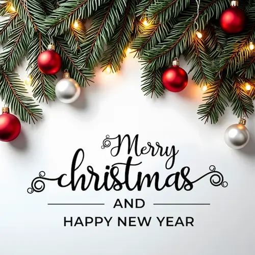 Merry Christmas facebook cover with hanging Christmas ball snowflakes and decorated background