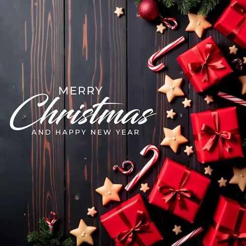 Merry Christmas facebook cover with hanging Christmas ball snowflakes and decorated background