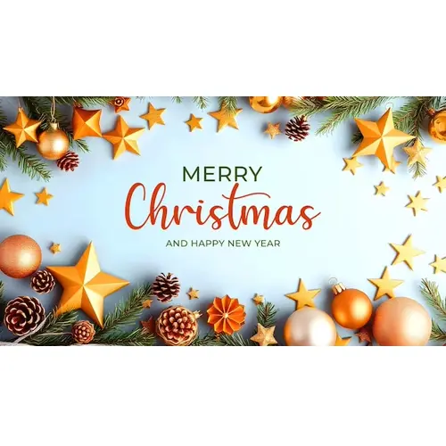 Merry christmas facebook cover with pine branches snowflakes and various christmas decorations